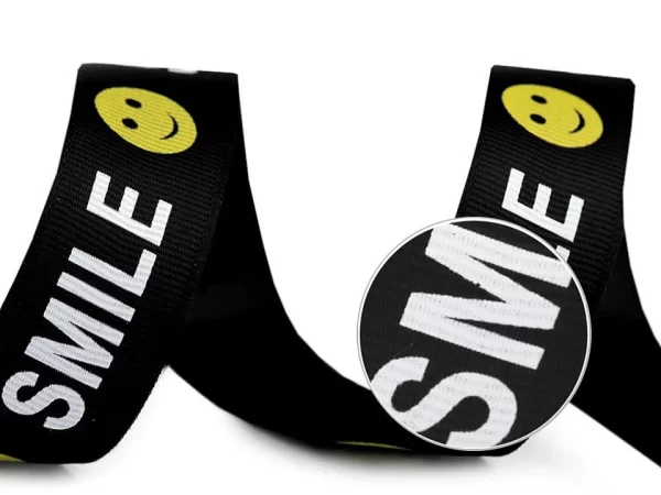 Ripsinė juostelė "SMILE" 24 mm juoda/balta