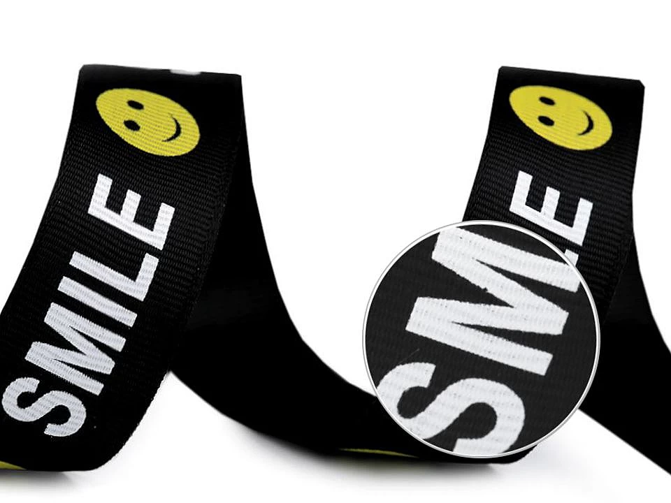 Ripsinė juostelė "SMILE" 24 mm juoda/balta