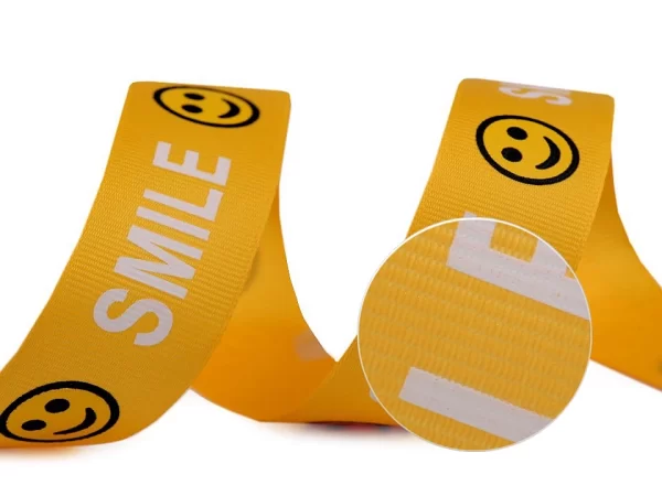 Ripsinė juostelė "SMILE" 24 mm geltona/balta