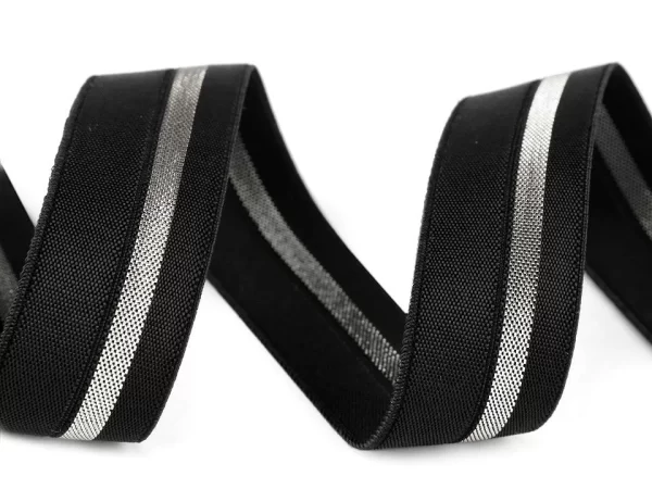 Dekoratyvinė elastinė kantavimo juostelė 20 mm "juoda/sidabrinė"