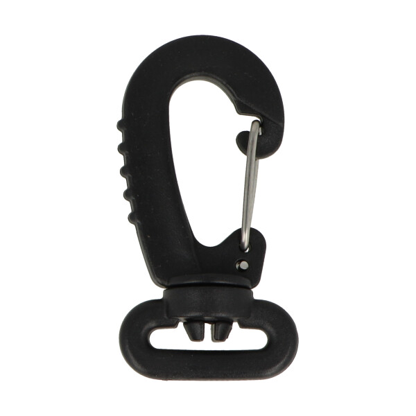 Plastikinis pasukamas karabinas dirželiams 20 mm (juodas)