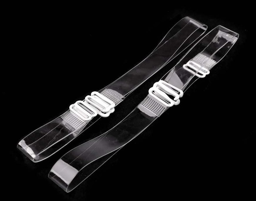 Skaidrios, silikoninės petnešėlės su metaliniais užsegimais 15 mm