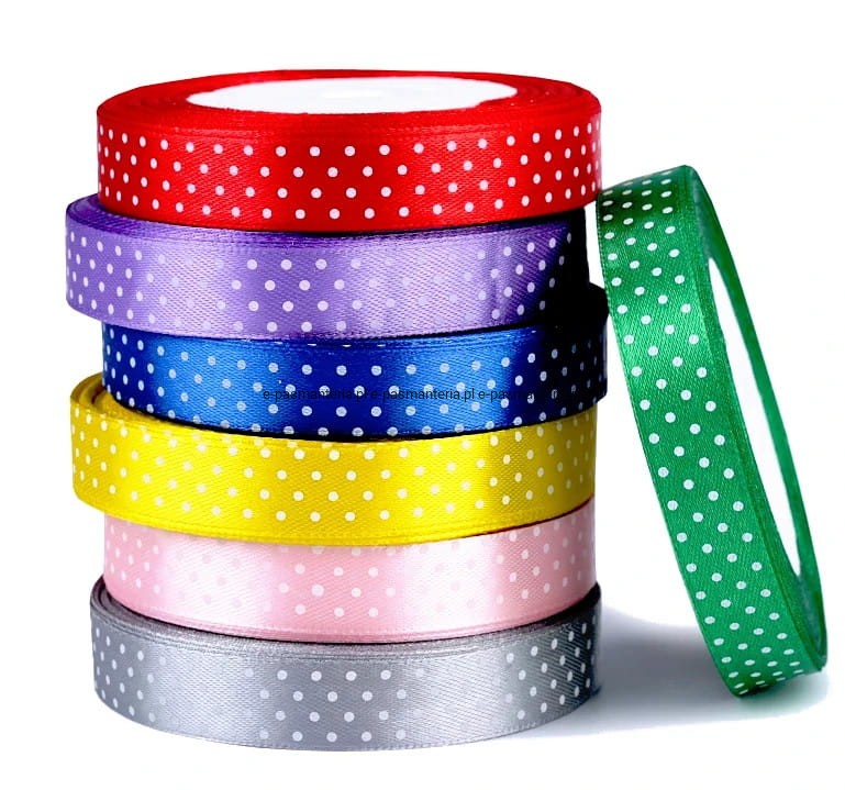 Taškuotos atlasinės juostelės 12 mm (22 m)